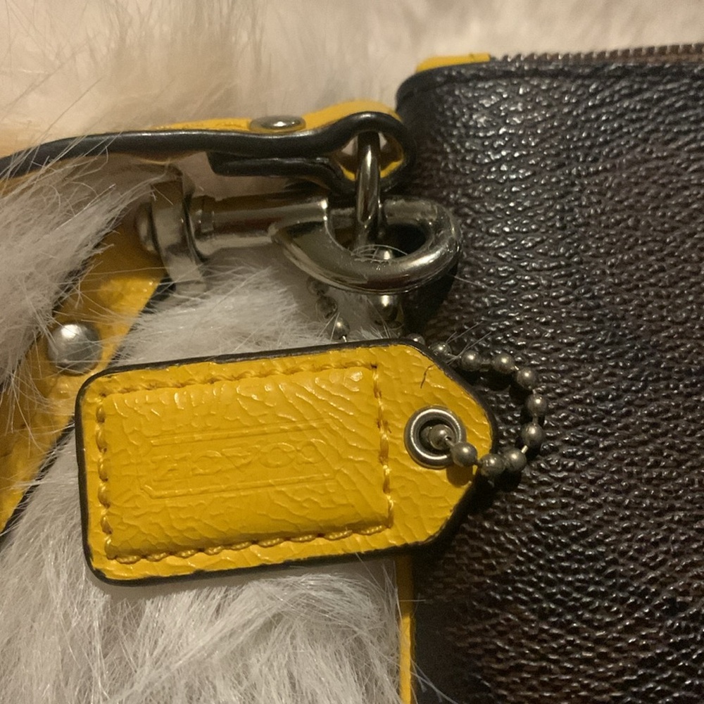 Coach Brown and Yellow Wristlet with Gold Accents FIRM! - Picture 4 of 8